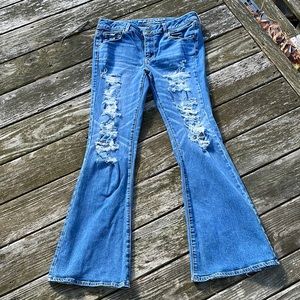 American Eagle Destroyed Boho Flares Stretch 14 R